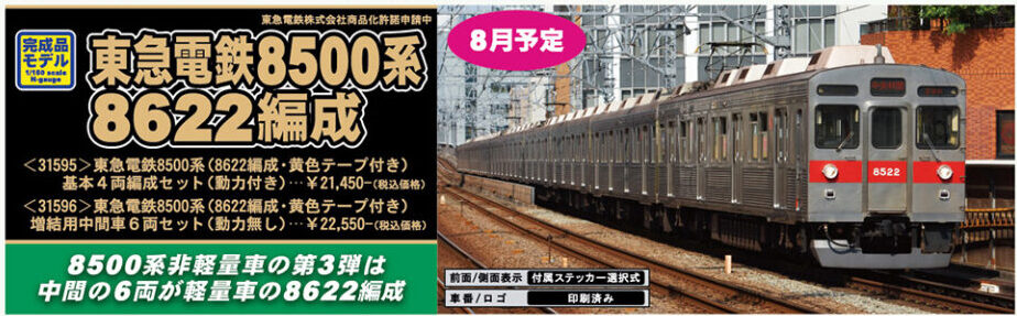 GREENMAX グリーンマックス 31595 東急電鉄8500系（8622編成・黄色テープ付き）基本4両編成セット（動力付き）