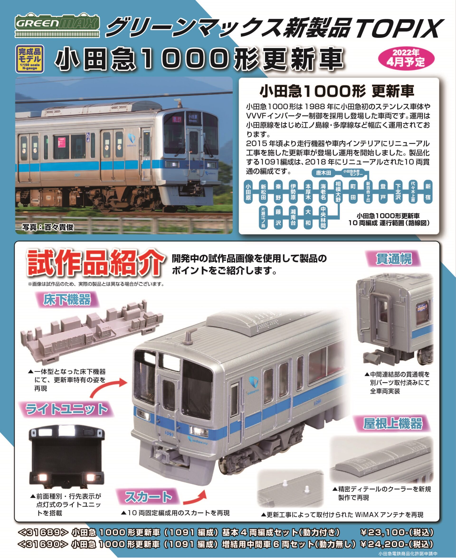 グリーンマックス】小田急電鉄1000形（更新車•1091編成）2023年9月再 