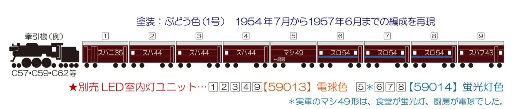 天賞堂】(HO)特急かもめ客車編成（スハ44形 マシ49形時代）2023年7月