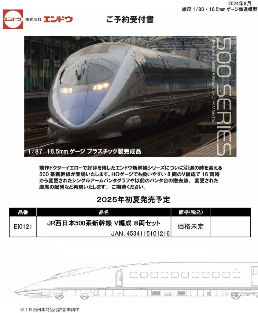 エンドウ［EI0121］(1/87)JR西日本 500系新幹線 V編成 8輌セット プラスチック製完成品 (8両セット) 