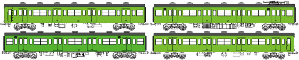 トラムウェイ TW-103SA「国鉄103系低運転台・非ユニット窓・非冷房車、黄緑6号動力付基本4両セットA」